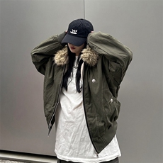 现货重磅boxy短款棉衣座山雕大毛毛领男女棉服水洗工装厚外套，男装棉衣，电商A486