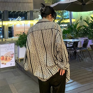 原宿慵懒衬衫街头气质ins文艺设计感满印特宽版冰丝衬衫CK02P35图片
