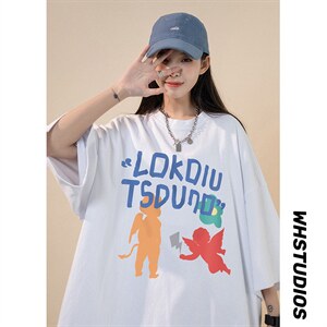 中性风  春夏新款宽松卡通印花休闲短袖T恤T6025 P25控38图片