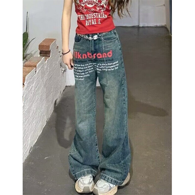 复古牛仔裤男女秋季水洗做旧宽松直筒裤小众设计微喇裤N0062,男装牛仔裤,星座1116A（原606A-3）