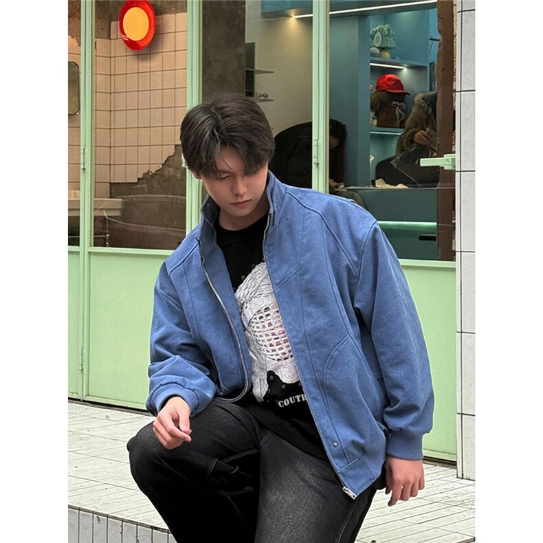 B974-P86哈灵顿蓝色工装外套男春季高级感立领棒球服,男装工装外套,电商B323A