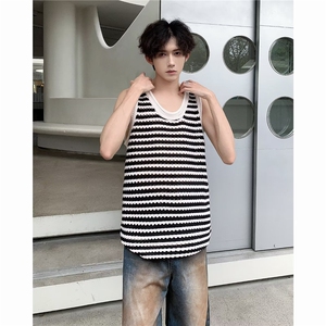 夏款男T恤背心镂空针织衫条纹汗衫无袖T恤衫BX9522 P35图片