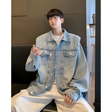 秋季新款港风复古水洗拉链设计感翻领牛仔夹克外套男JK1278-P73，男装夹克，星座313A(原308A-2)