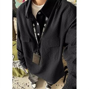 长袖套头衬衫男春秋季宽松休闲仿肌理感褶皱宽松POLO外套 CS24，男装Polo衫，星座1116A（原606A-3）