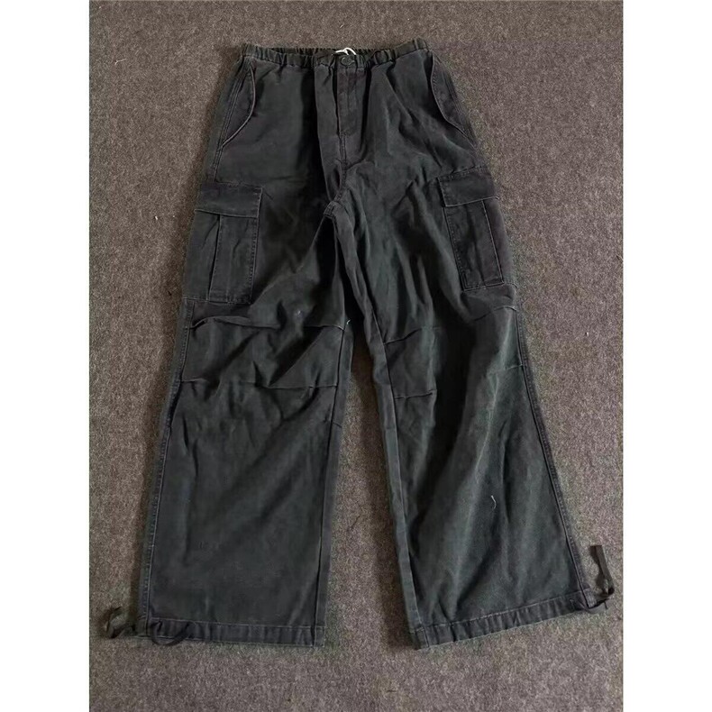 W9340-P68网图现货新款美式复古多口袋水洗工装裤褶皱伞兵裤,男装休闲裤,星座1608-2