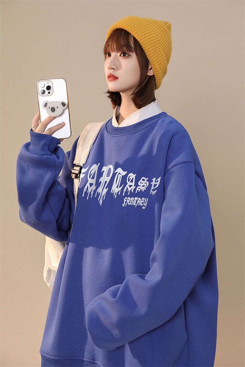 中性风2026秋季新款美式复古字母印花圆领套头卫衣W1002P30控48,男装卫衣,A247A
