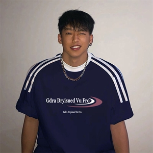 夏季美式高街重磅纯棉三条杠织带撞色男女短袖T恤ZD385-特P30图片