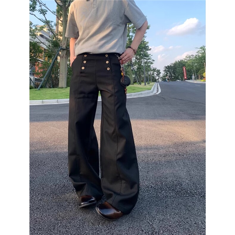 设计感排扣垂感西装裤男宽松阔腿直筒休闲裤潮牌春秋长裤,男装西服套装,四季星座505