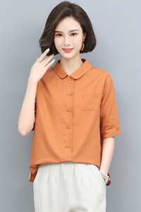 棉麻衬衫女夏季薄款2024年新款复古宽松中年妈妈气质休闲亚麻上衣图片