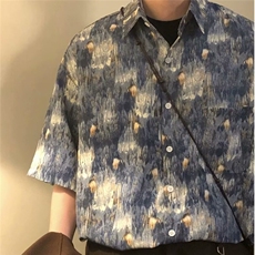 D5241-P35夏季新款美式复古潮牌扎染印花短袖衬衫上衣男-网图现货，男装衬衫，星座603-2