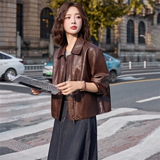 2025秋装新款简约时尚潮流摩登皮衣外套，女装皮衣，魅丽静蓝