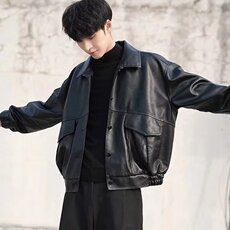 宽松韩版翻领机车服潮牌飞行员皮夹克外套潮1001-1-WJ27-P70，男装夹克，星座1001-1