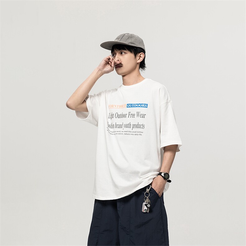 南夏乔装2025夏季新款潮流时尚印花纯棉短袖复古宽松休闲T恤上衣,男装T恤,电商S006（B521）