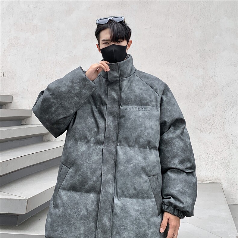 港风PU皮复古做旧设计钢印棉衣男MY77096P130控198抖控228，男装棉衣，星座227-7