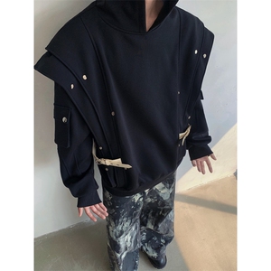现货！25秋冬设计感解构垫肩暗黑垫肩连帽卫衣WY25-p98图片