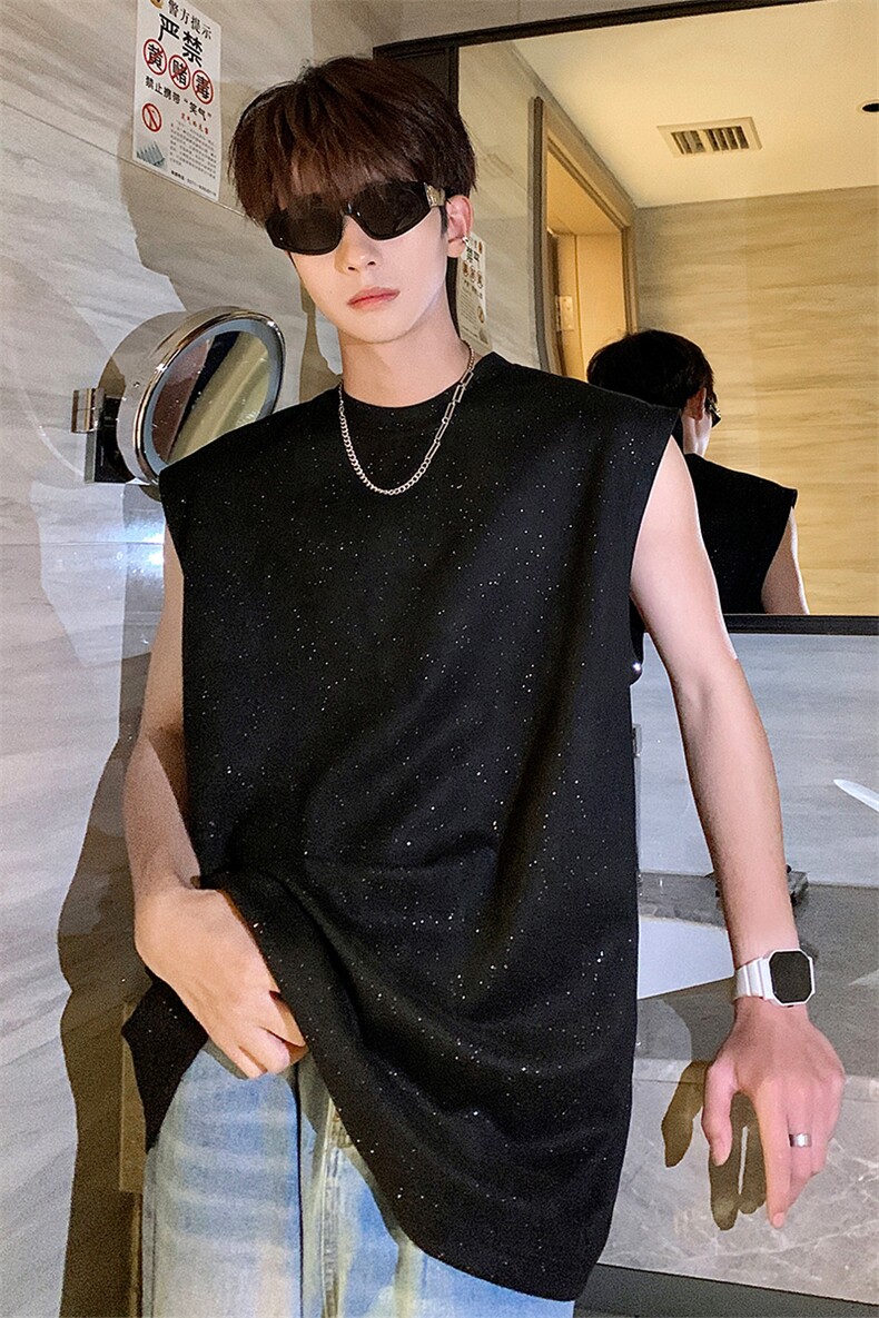 满天星夏季麂皮绒无袖T恤宽松坎肩夏装男女情侣运动背心S322P28,男装T恤,电商A233-1