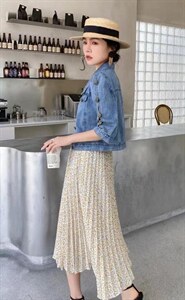 夏季新品牛仔碎花两件套套裙图片