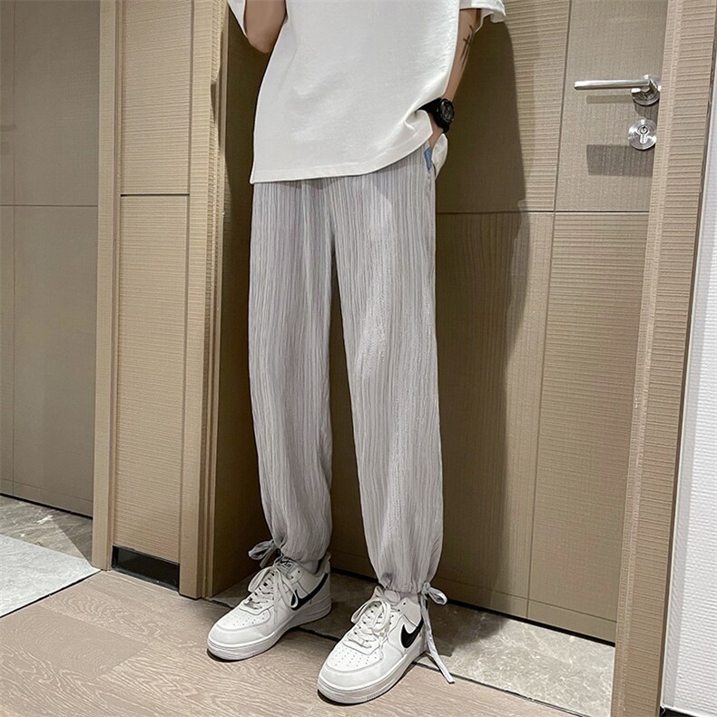 新款夏季宽松冰丝休闲裤男直筒裤子运动速干休闲长裤KK01p35图片