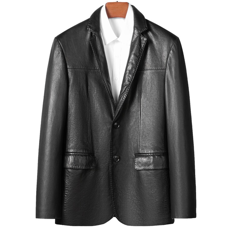 Z21055男士2023秋冬新款西服绵羊皮油蜡皮衣男翻领皮西装P750,男装皮衣,电商B360