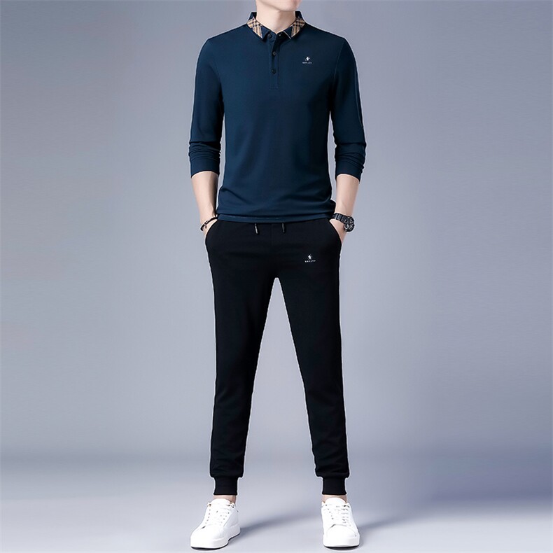 DZF-770钱塘2020-3秋季新款时尚休闲简约翻领中青年男士套装P102，男装休闲套装，钱塘207-3
