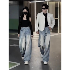 牛仔裤男女新款2025年春秋季复古腰带设计感阔腿裤痞帅宽松弯，男装牛仔裤，星座218-1（原230）