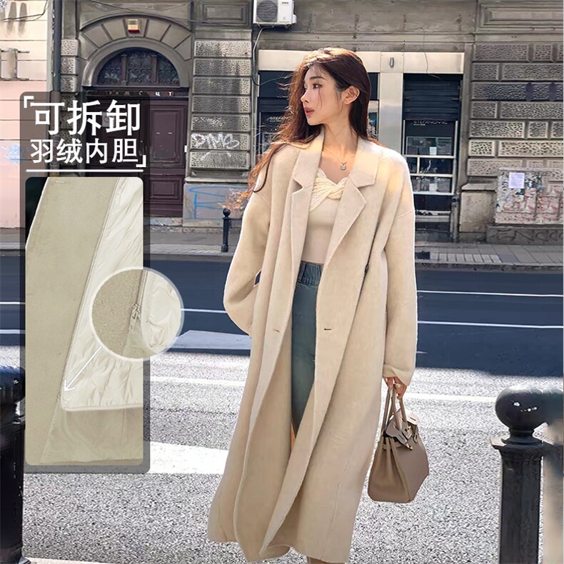 美拉德可拆卸白鸭绒内胆毛呢外套女2025冬新款小个子高级呢子大衣，女装毛呢外套，纪茹