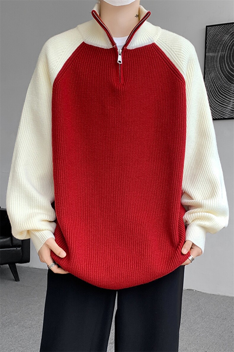 8XL-M半拉链立领毛衣外套男针织衫慵懒拼接插肩袖线衣MY19001P78,男装针织衫/毛衣,电商B312