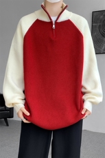 8XL-M半拉链立领毛衣外套男针织衫慵懒拼接插肩袖线衣MY19001P78，男装针织衫/毛衣，电商B312