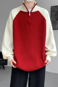 8XL-M半拉链立领毛衣外套男针织衫慵懒拼接插肩袖线衣MY19001P78图片