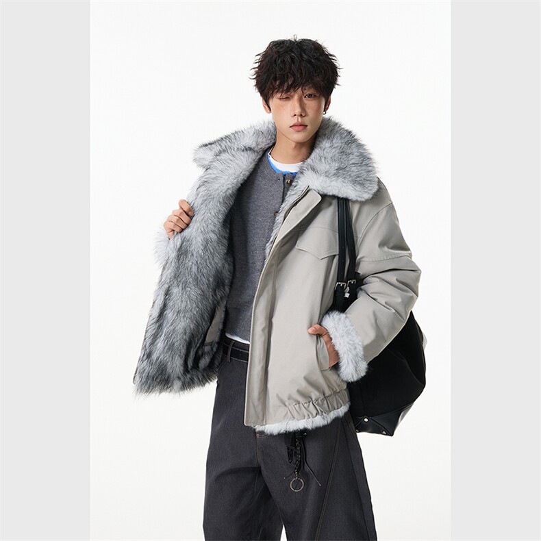 美式复古加厚毛毛外套男冬季双面穿座山雕毛领保暖棉服派克服,男装棉衣,星座903-1