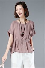 T恤圆领低领纯色宽松自然舒适2021年夏季，女装T恤，奕阳依阁