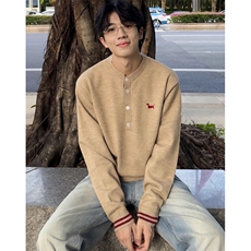 小狗刺绣亨利领毛衣男美式老钱风拼色棕色系针织衫MY9583，男装针织衫/毛衣，星座1116A（原606A-3）