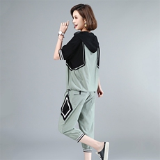 时尚潮流套装/套裙舒适短袖2021年夏季连帽宽松优雅，女装套装/套裙，叶笙衣