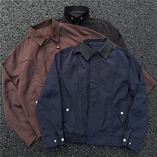 JK733-M-3XL-特P52-美式复古哈灵顿夹克防风翻领撞色格子领外套，男装夹克，星座1811B