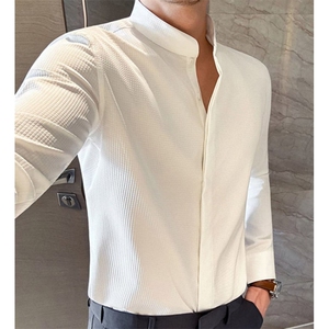 新中式小立领衬衫男士纯色风秋季长袖衬衣中山装 C380图片