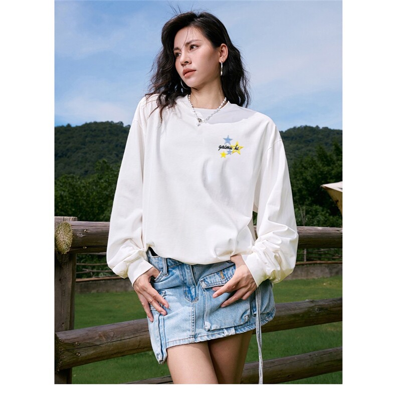 满月雏菊刺绣短袖夏款潮宽松纯棉T恤男女同款情侣百搭上衣,男装T恤,星座1210-1