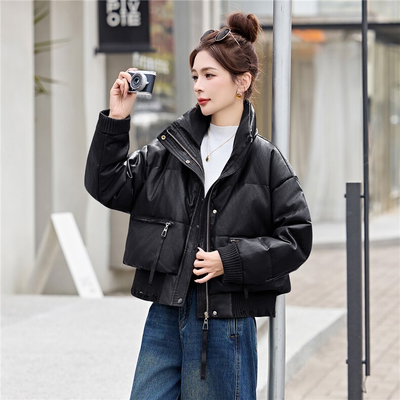 小个子短款PU皮羽绒服女2026年冬装新款白鸭绒洋气时髦免洗外套潮,女装羽绒服,意芙