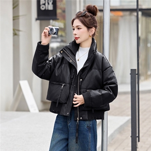 小个子短款PU皮羽绒服女2026年冬装新款白鸭绒洋气时髦免洗外套潮图片