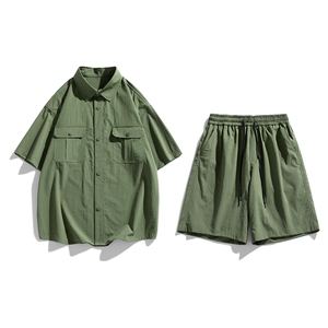 夏季套装男高品潮牌五分袖衬衫大码短裤两件套DSA157-1-C70-P85图片