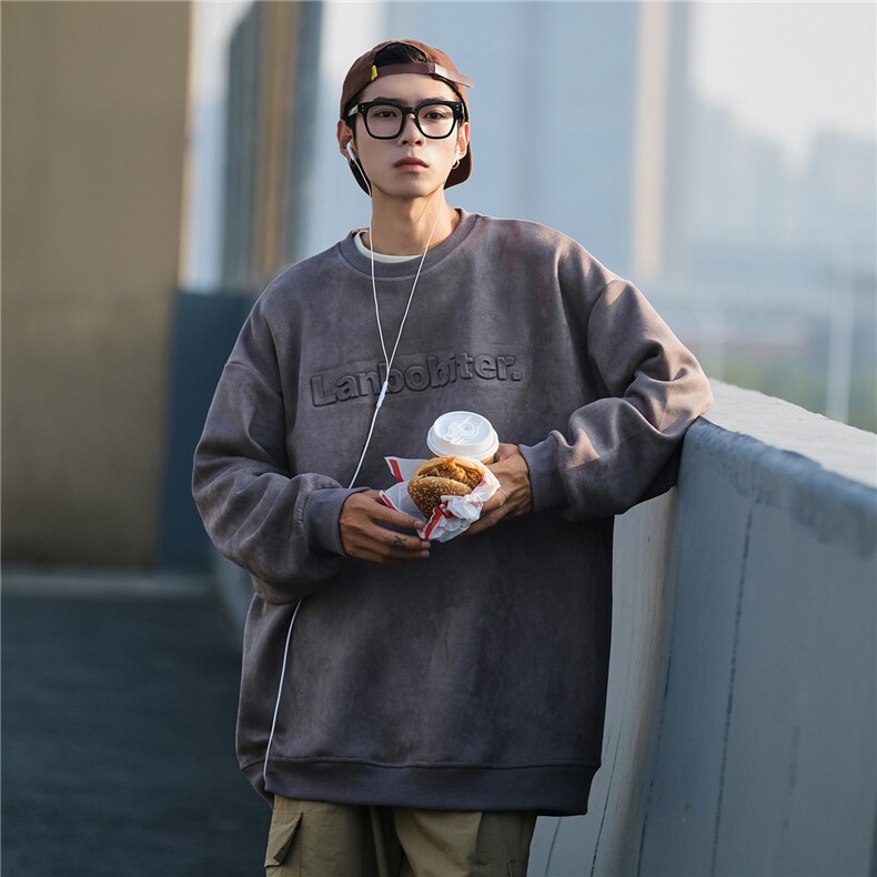 2026秋装新品鹿皮绒钢印情侣卫衣宽松外套上衣G1015P58男,女装短外套,电商A339
