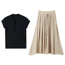 现货2024年新款女夏季时尚潮流气质优雅复古盘扣修身显瘦套装裙，女装套装/套裙，奋斗女王