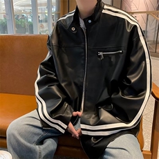 秋季复古机车pu皮衣男宽松潮流街头夹克休闲翻领外套8360P68，男装皮衣，星座410-2