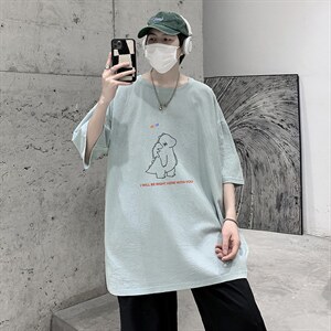 YT26140-P30 亚短袖t恤男大码五分袖男宽松七分袖 港风模特图片