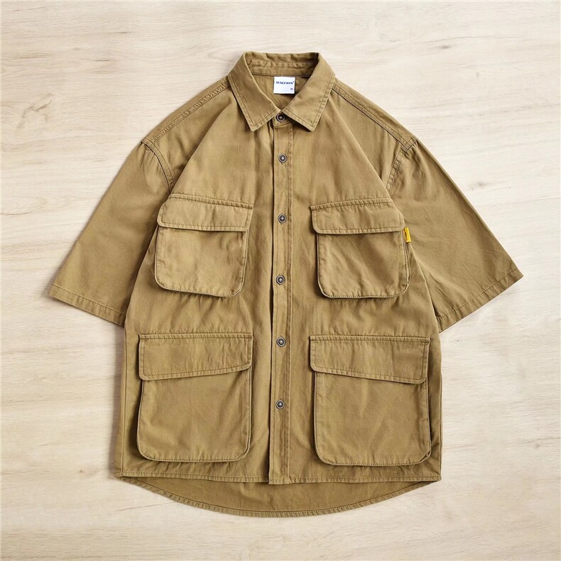 多口袋短袖衬衫男夏季加肥加大码宽松休闲工装半袖寸衣LS133 P43图片