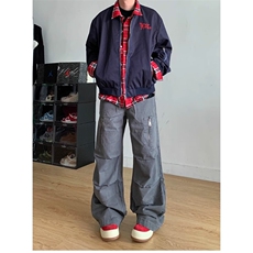 美式小众格子拼接假两件外套男女复古工装夹克棒球服潮JK8561-70，男装夹克，星座208-5