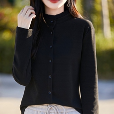 双面磨毛木耳领打底衬衣女2024秋冬加厚保暖叠穿内搭绒衣衬衫上衣，女装针织衫/毛衣，佳绒高端店