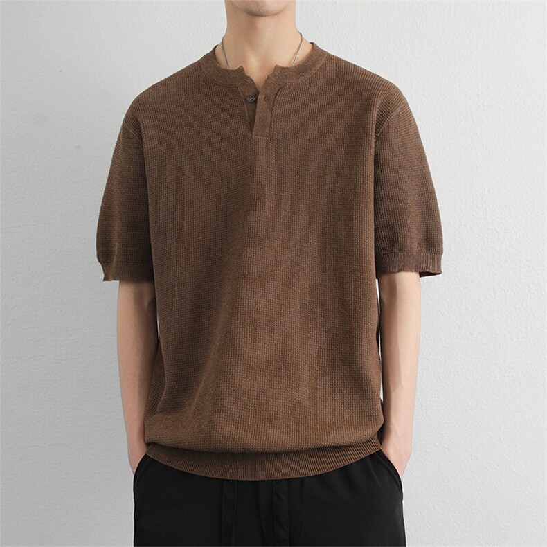 亨利领针织短袖t恤男士纯色男装衣服夏天男式休闲体恤衫,男装T恤,星座914