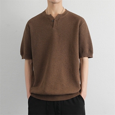 亨利领针织短袖t恤男士纯色男装衣服夏天男式休闲体恤衫，男装T恤，星座914