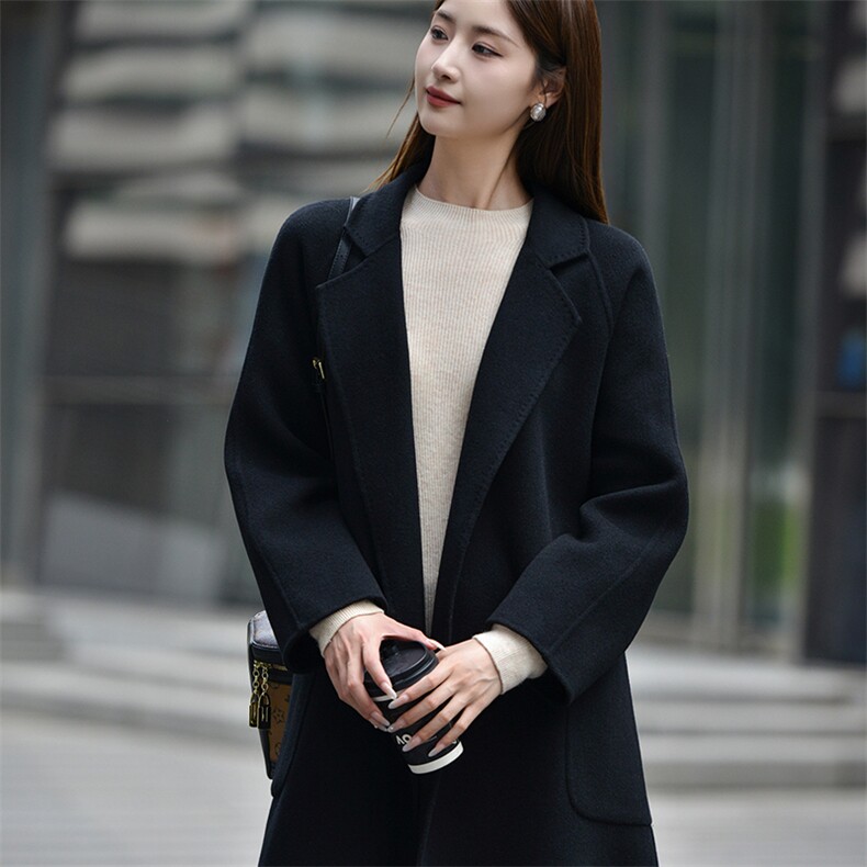 2024秋冬季新款羊毛呢子大衣女中长款宽松大衣,女装双面呢大衣,亿美羊绒