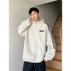 抖音得物品质480克全棉加绒织带连帽印花卫衣三条杠针织卫衣A0403，男装卫衣，电商A443